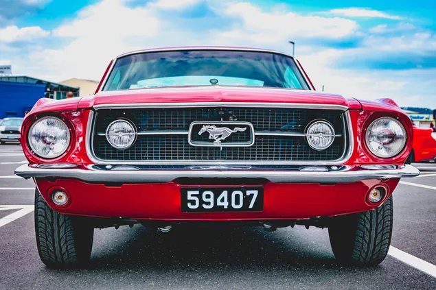 1968 Ford Mustang GT vintage rood 4K achtergrond