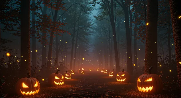 2. verzauberte kurbisbesch - mystische kurbiswee, deen duerch e niwwelegen, starebeliichten halloween-besch liicht. eroflueden