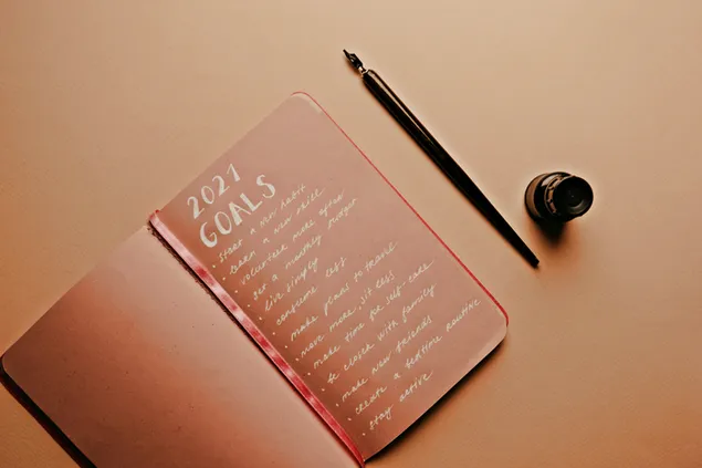 2021 goals handwritten in a pink journal