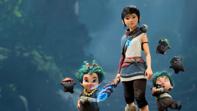 (2021) Kena amb Beni i Saiya | Kena - Bridge of Spirits (videojoc) 4K fons de pantalla