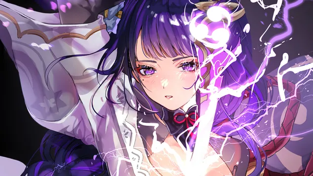 (2021) Raiden Shogun (aka "Baal"): Genshin Impact (Anime-videospel) 4K bakgrund