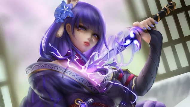 (2021) Raiden Shogun (Watak Electro Polearm) | Genshin Impact (Permainan Video Anime) 4K kertas dinding