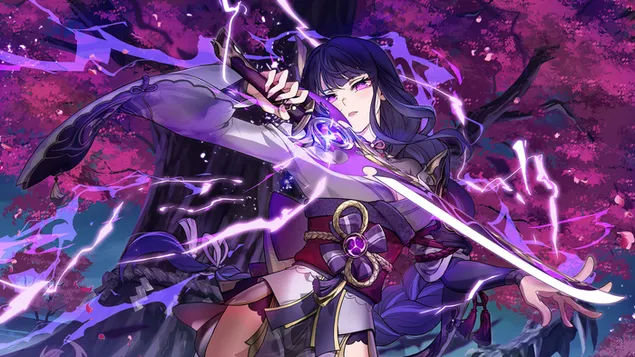 (2021) Raiden Shogun (ตัวละคร Electro Polearm) | Genshin Impact [วิดีโอเกมอะนิเมะ] 4K วอลเปเปอร์