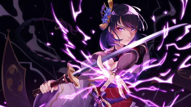 (2021) Raiden Shogun (Dewa Keabadian) - Dampak Genshin (Video Game Anime) 4K wallpaper