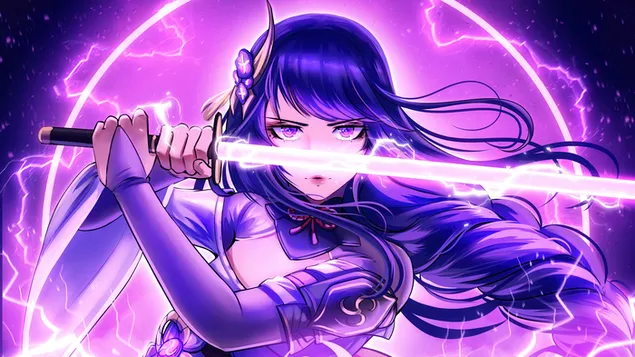 (2021) Raiden Shogun (God of Eternity) - Genshin Impact [Permainan Video Anime] 4K kertas dinding