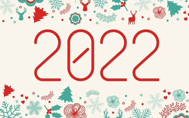 2022 happy new year between Christmas ornaments