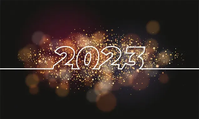 Hình nền 2023 văn bản năm mới đằng sau những ngọn đèn mờ 4K
