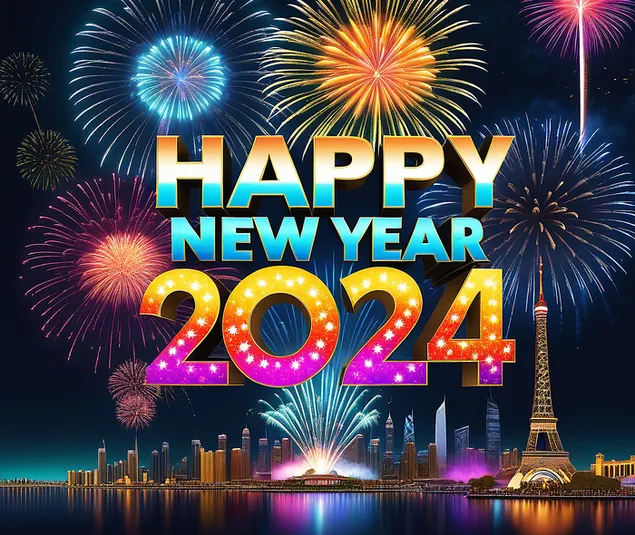 2024 happy new year fireworks feast 2K wallpaper download