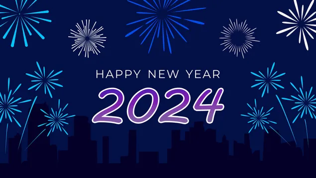 Neujahrsfeier 2024 mit Feuerwerk 8K Hintergrundbild