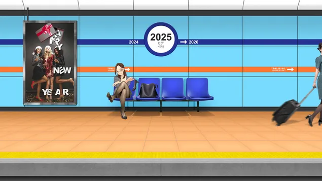 2025 szczęśliwego nowego roku anime dziewczyna 4K tapeta