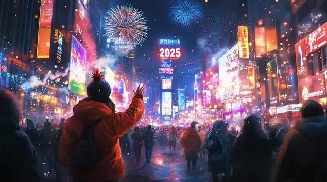 2025 szczesliwego nowego roku obchody miasta noca z fajerwerkami pobierz