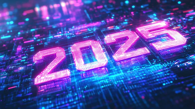 2025年新年快樂霓虹燈多彩 4K 壁紙