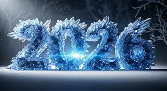 2026 год в мерцающих синих ледяных кристаллах – Winter Glow Spectacle 8K обои