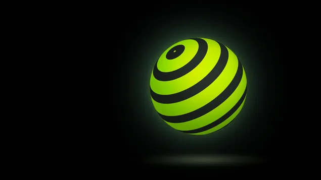 3D флуоресцентна зелена сфера с черни ленти и тъмен фон 8K тапет