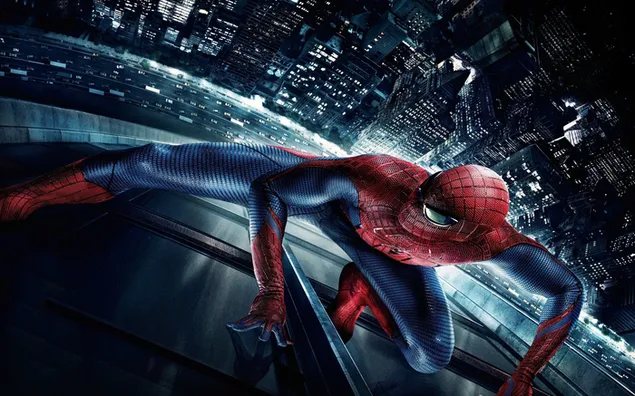 3D image above buildings from Marvel comics character spiderman movie