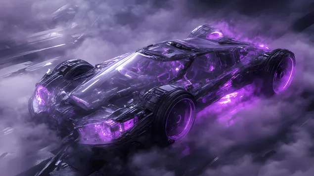 coche ciberpunk translucido en 3d en niebla violeta descargar