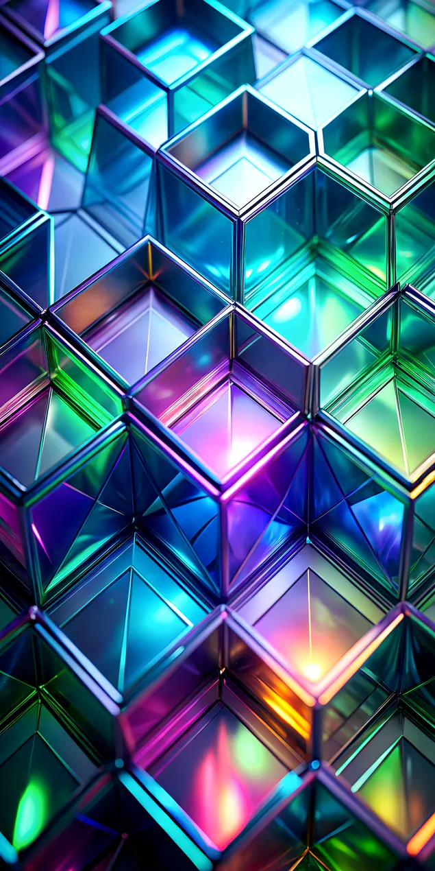 משולשים ומשושים שקופים בתלת מימד בגוונים זוהרים 2K טפט