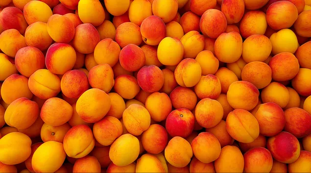 Tapeta Krásna celoobrazová ukážka čerstvých, zrelých broskýň 2K