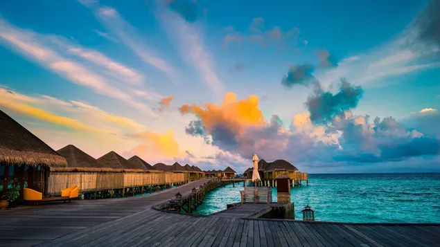 Pagi yang indah di resor pantai Maladewa unduhan
