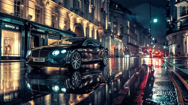 בנטלי קונטיננטל GT חונה ברחוב הלונדוני ההומה 8K טפט