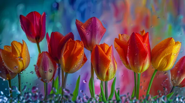 盛开的郁金香花，春天的花朵 8K 壁纸