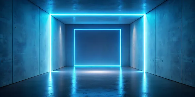 синьо осветена стая с ярка светлина на стената 4K тапет