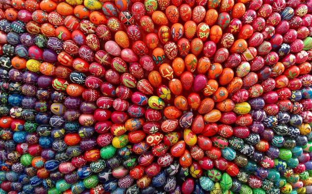 Hình nền Một hình ảnh tròn được tạo ra kèm theo những quả trứng màu 2K