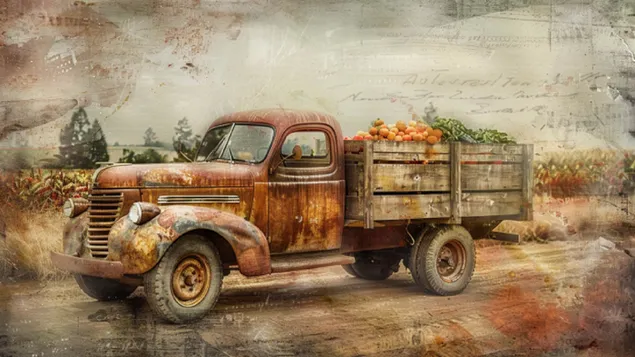 en klassisk lastbil lastad med lador eller jordbruksprodukter ladda ner