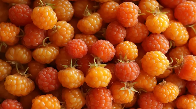 Tapeta Detailný pohľad na početné zrelé, žiarivo oranžové ostružiny 2K