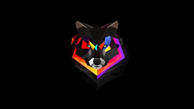 カラフルな芸術的な描画オオカミの絵のミニマリスト 2K 壁紙