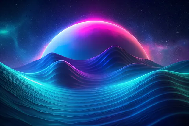 Samudra Kosmik di Bawah Planet Aurora Neon yang bersinar cemerlang 8K wallpaper