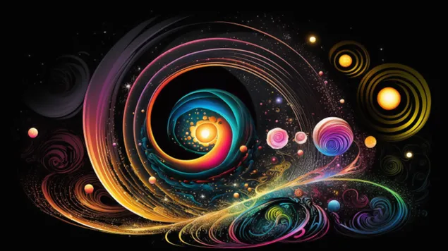 un viatge cosmic a traves d'una galaxia colorida i inspirada en neo amb estrelles i planetes brillants baixada