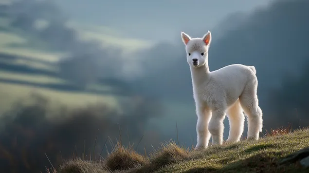 Yi Zhi Hao Qi De Xiao Yang Tuo Zai Chang Man Cao De Shan Po Shang Ning Shi Zhu Xia Zai