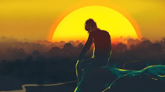 Tapeta Depresívny chlapec sediaci sám pri západe slnka 4K