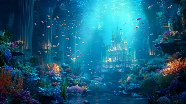 fantasticky oceansky svet se zaricim ponorenym palacem stahnout