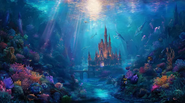 descarcare un castel subacvatic fantastic inconjurat de formatiuni de corali vibrante