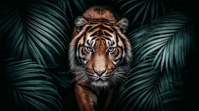 divji tiger se prezi skozi dzungelsko listje prenos