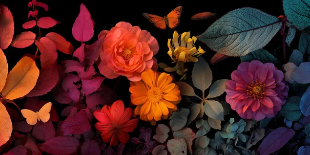 un patron floral y de hojas sobre un fondo negro descargar