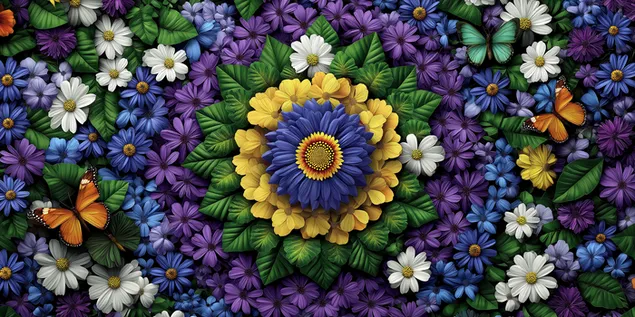 Um padrão floral caleidoscópico 2K papel de parede