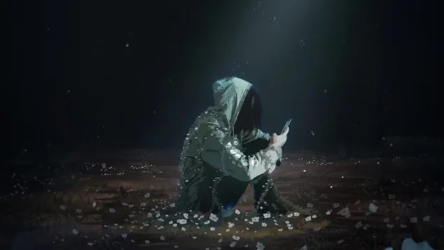 una ragazza e seduta da sola in attesa di una risposta scarica