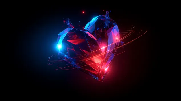 一颗闪耀的水晶心漂浮在黑暗中 2K 壁纸