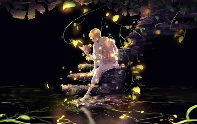 kaveri lukee kirjaa yolla vilkkuvan jarven rannalla lataa