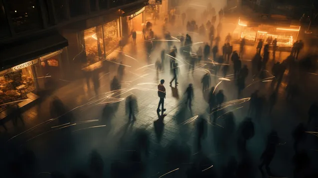 muat turun seorang lelaki yang kesepian dalam kerumunan orang yang tidak dikenali