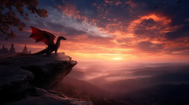 en majestetisk drage som ser pa solnedgangen nedlasting
