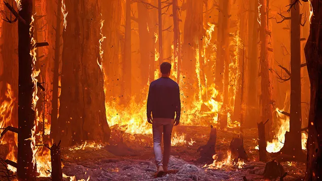 Ein Mann hat den Wald niedergebrannt herunterladen