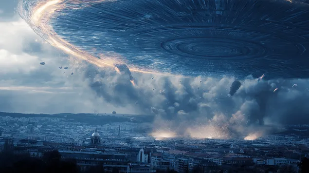 virs miesto kybantis didziulis ateiviu erdvelaivis daro sunaikinima atsisiusti