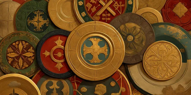 Un mosaico di forme geometriche circolari antiche e decorative 2K sfondo