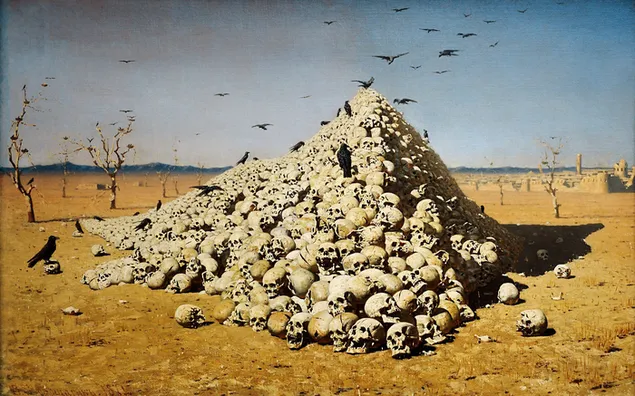 A mountain of skulls 2K wallpaper