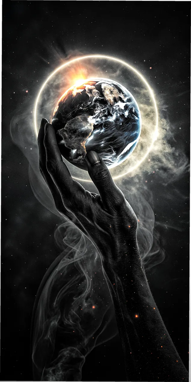 Gizemli Bir El, Parlayan Dünyayı Kozmik Bir Kucaklamayla Tutuyor 2K duvar kağıdı