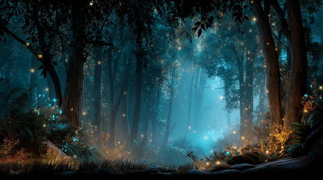 e mystische besch mat liichtende planzen a feierfliegen eroflueden